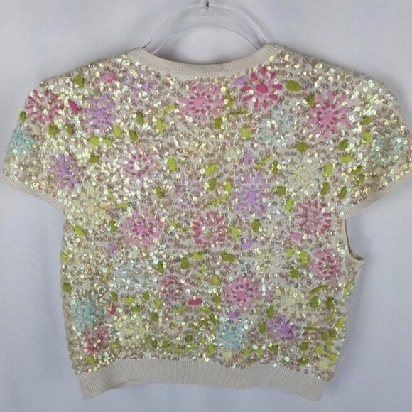 COPY - Roxie B sequin knit floral cardigan sweater silk and cotton Medium - Picture 2 of 7